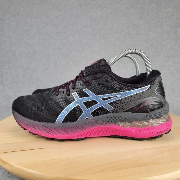 Asics Gel-Nimbus 23 Womens Running Shoes Black Pink Blue 1012A885 Size 7 - Picture 1 of 9